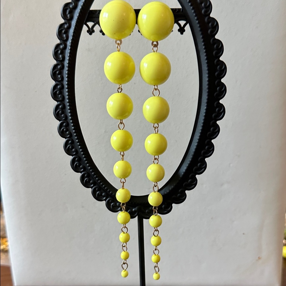 🧡Yellow Beaded Long Drop Earrings🧡